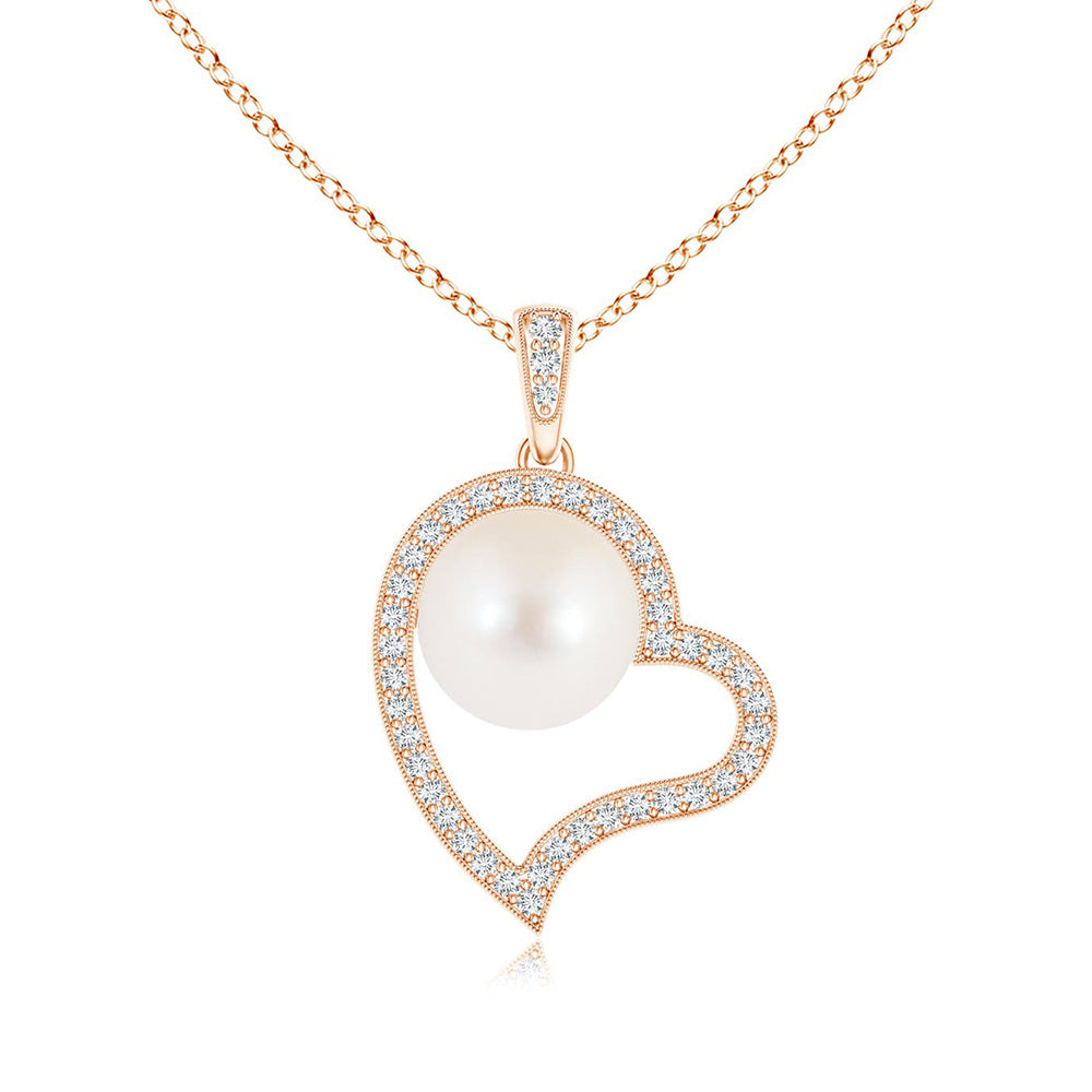 8mm Freshwater Cultured Pearl Pavé Heart Pendant