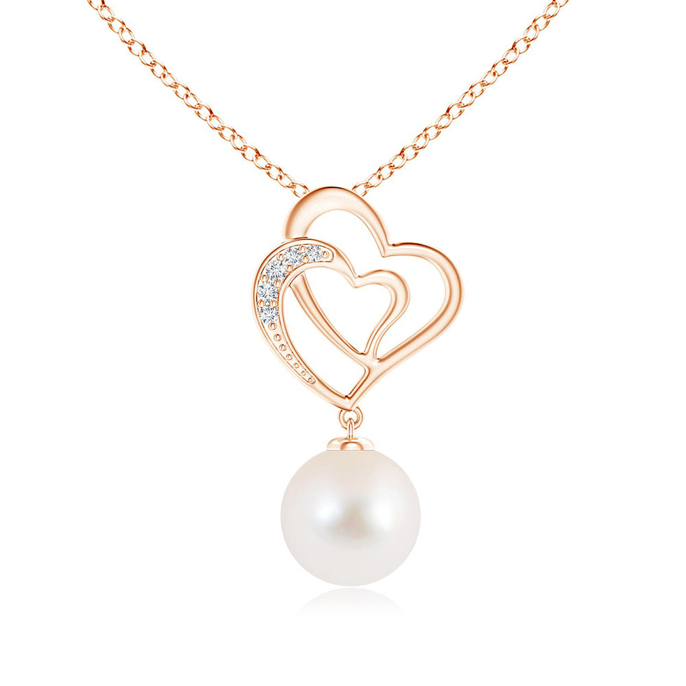 8mm Freshwater Cultured Pearl Double Heart Pendant