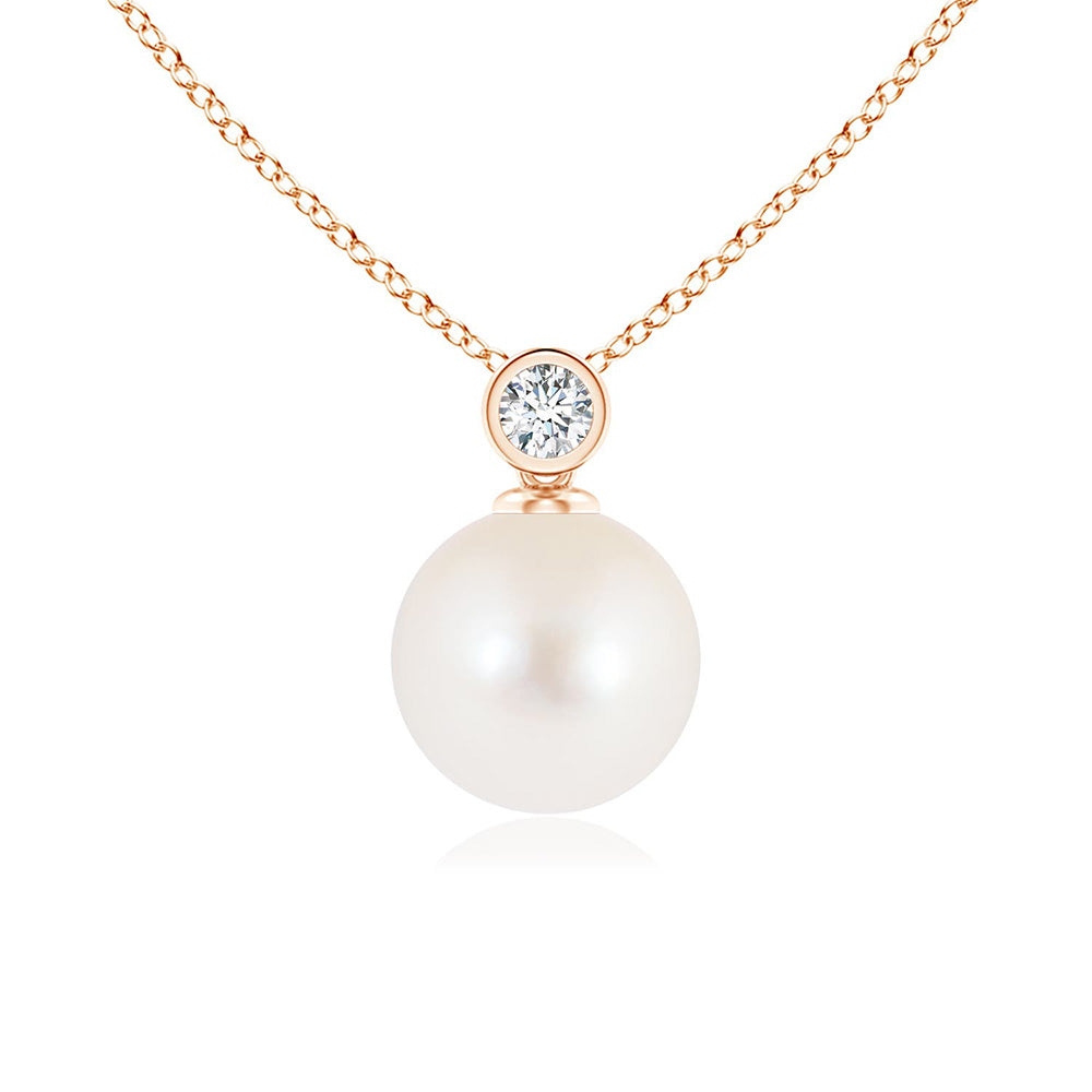 8mm Freshwater Cultured Pearl Pendant with Bezel Set Moissanite