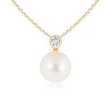 8mm Freshwater Cultured Pearl Pendant with Bezel Set Moissanite