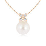 8mm Freshwater Cultured Pearl Pendant with Moissanite-Adorned Floral Bale