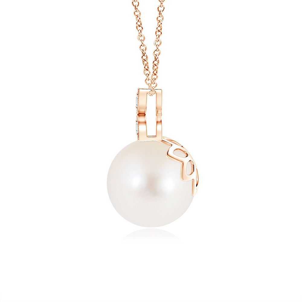 8mm Freshwater Cultured Pearl Pendant with Moissanite-Adorned Floral Bale