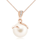 8mm Freshwater Cultured Pearl Spiral Pendant with Moissanite Accent