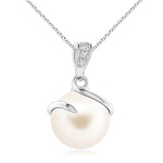 8mm Freshwater Cultured Pearl Spiral Pendant with Moissanite Accent - MSBLUE Jewelry