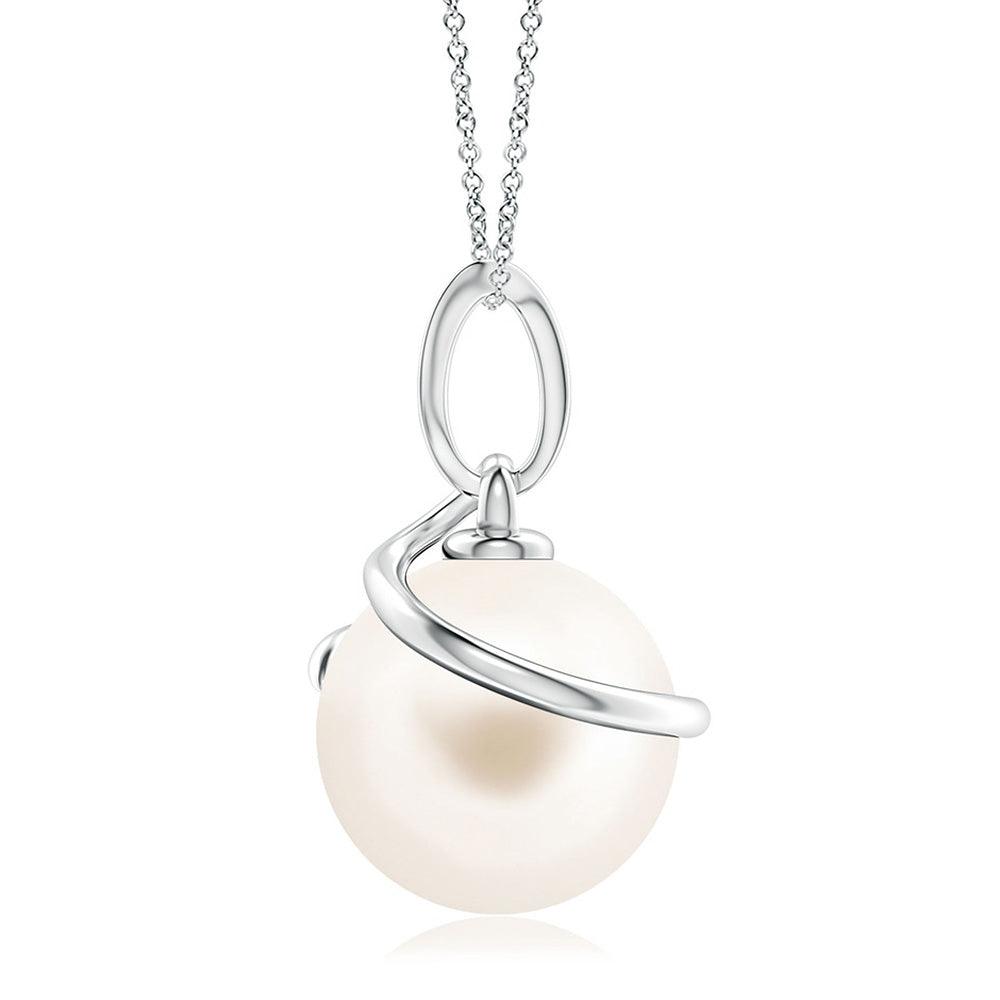 8mm Freshwater Cultured Pearl Spiral Pendant with Moissanite Accent - MSBLUE Jewelry