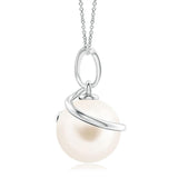 8mm Freshwater Cultured Pearl Spiral Pendant with Moissanite Accent - MSBLUE Jewelry