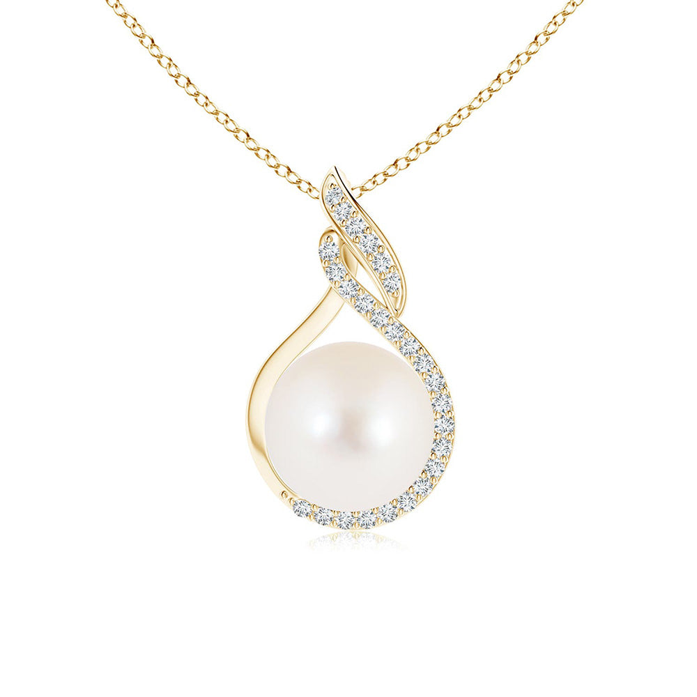 8mm Freshwater Cultured Pearl Swirl Pendant with Pavé Moissanite