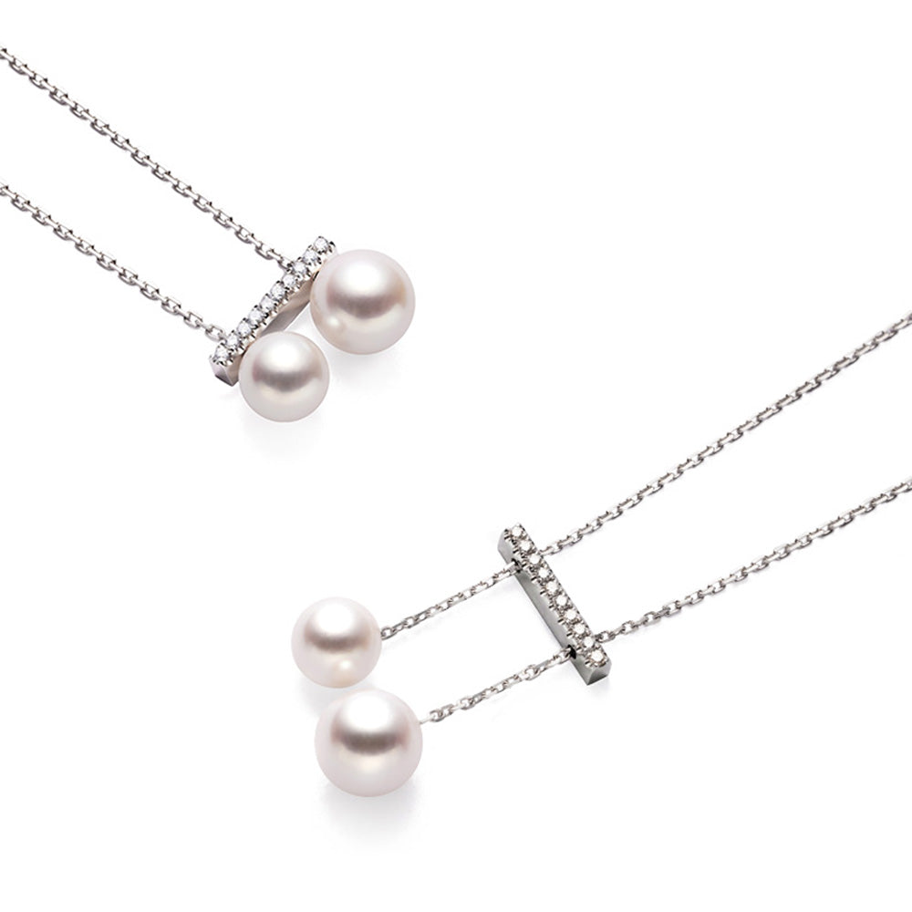 Dangly Freshwater Cultured Pearl Balance Beam Necklace with Moissanite Pavé