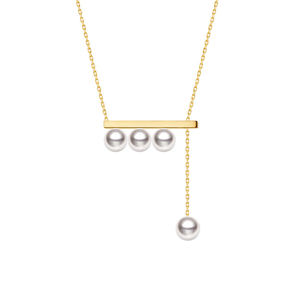 6mm Freshwater Cultured Pearl Balance Beam Necklace with Moissanite Pavé