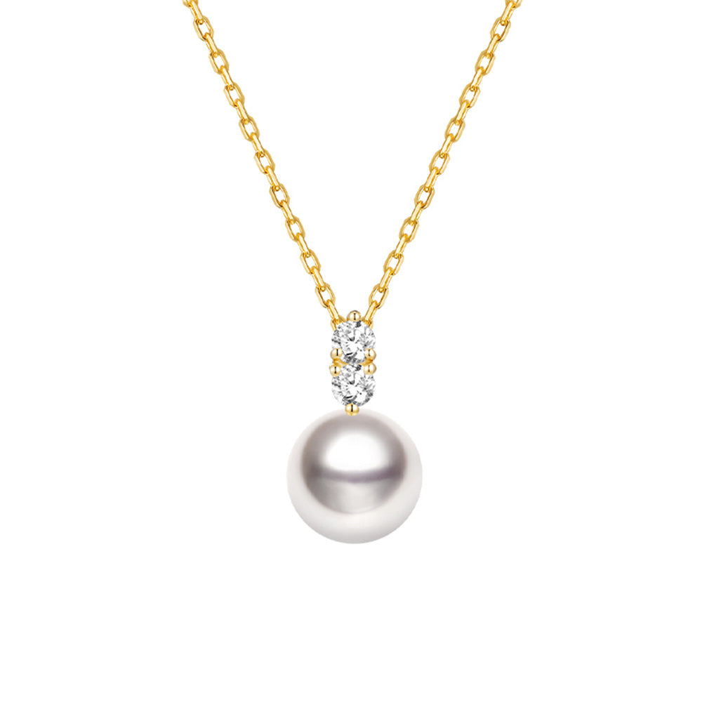 8mm Classic Freshwater Cultured Pearl Pendant With Twin Moissanite