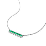 Lab Grown Baguette Emerald Bar Necklace - MSBLUE Jewelry