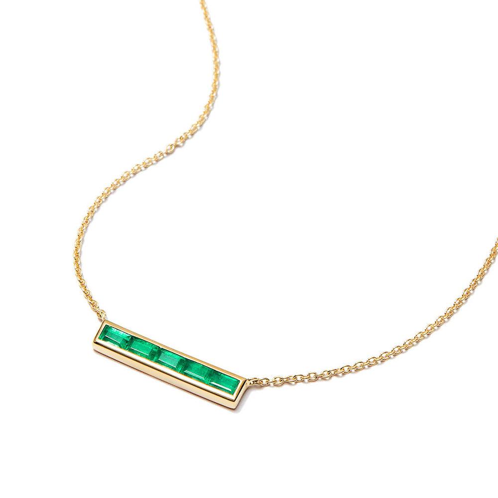 Lab Grown Baguette Emerald Bar Necklace - MSBLUE Jewelry