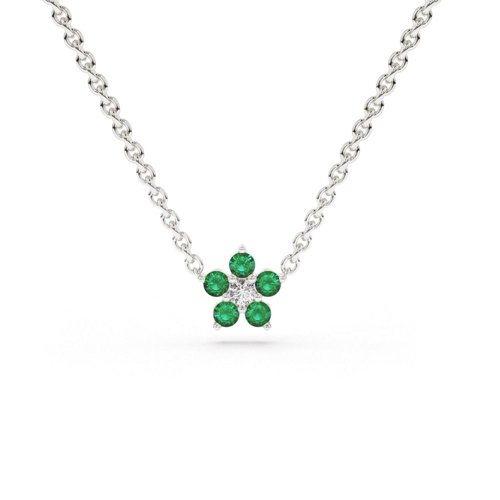 Lab Grown Emeralds and Diamond Cluster Necklace