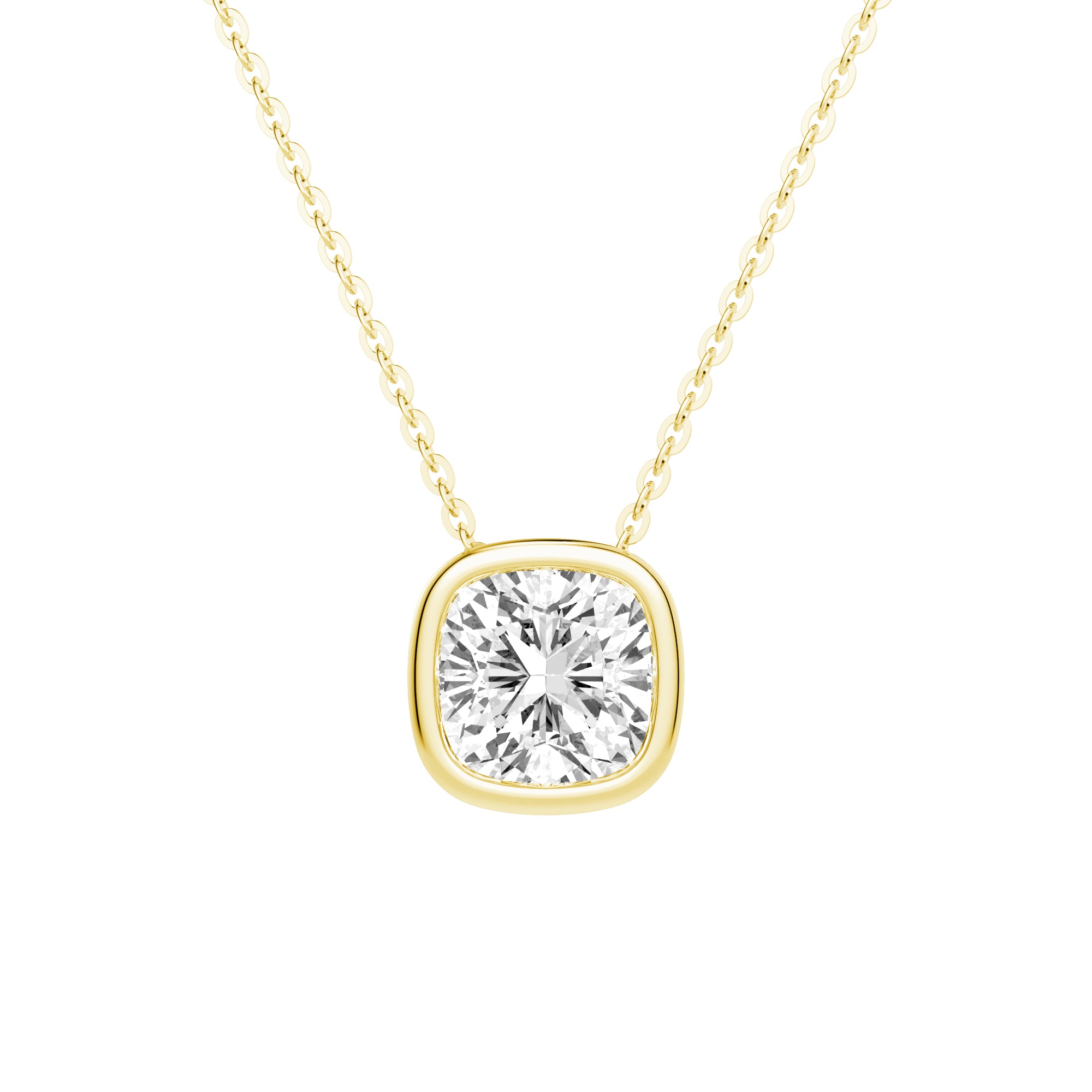 Cushion Cut Moissanite Bezel Set Solitaire Pendant Necklace