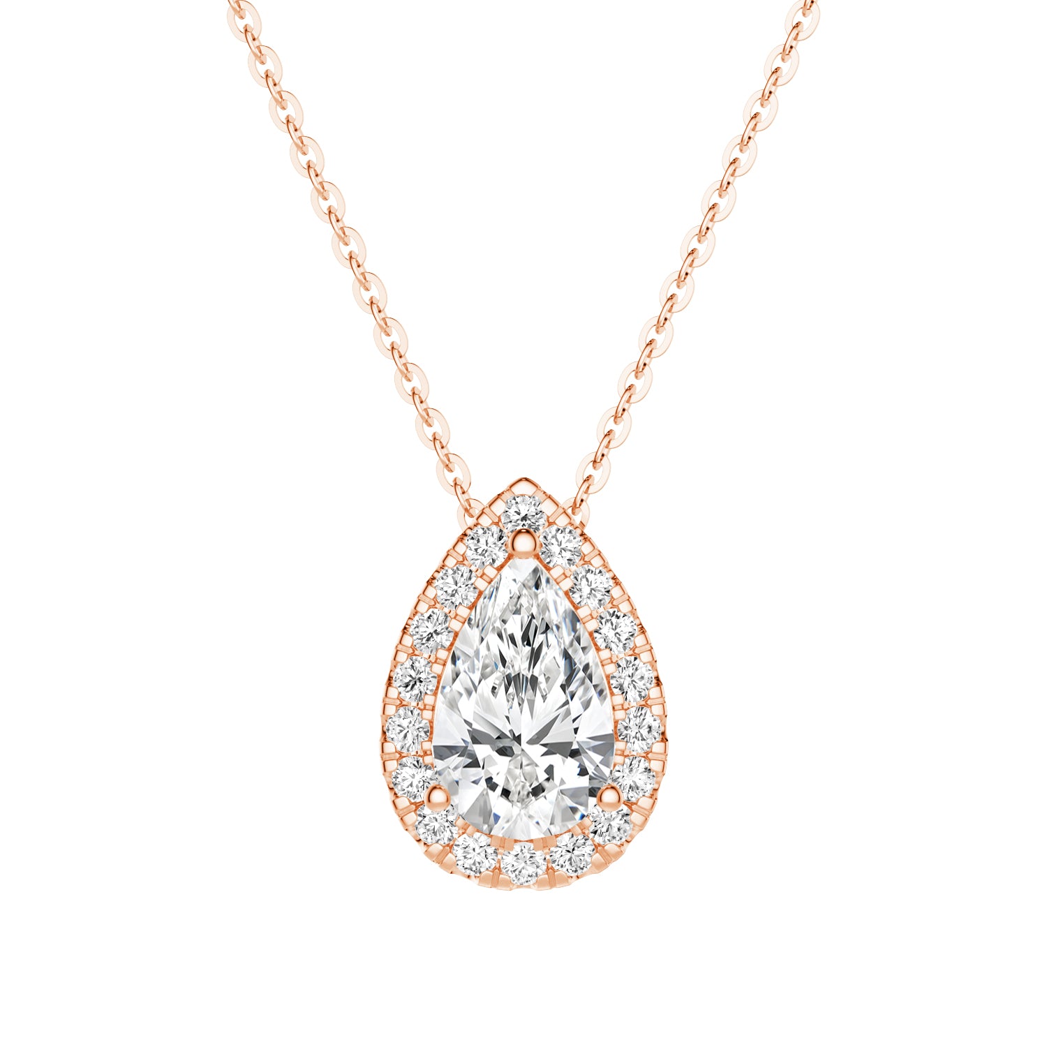 Pear Cut Moissanite Pavé Halo Pendant Necklace