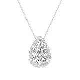 Pear Cut Moissanite Pavé Halo Pendant Necklace