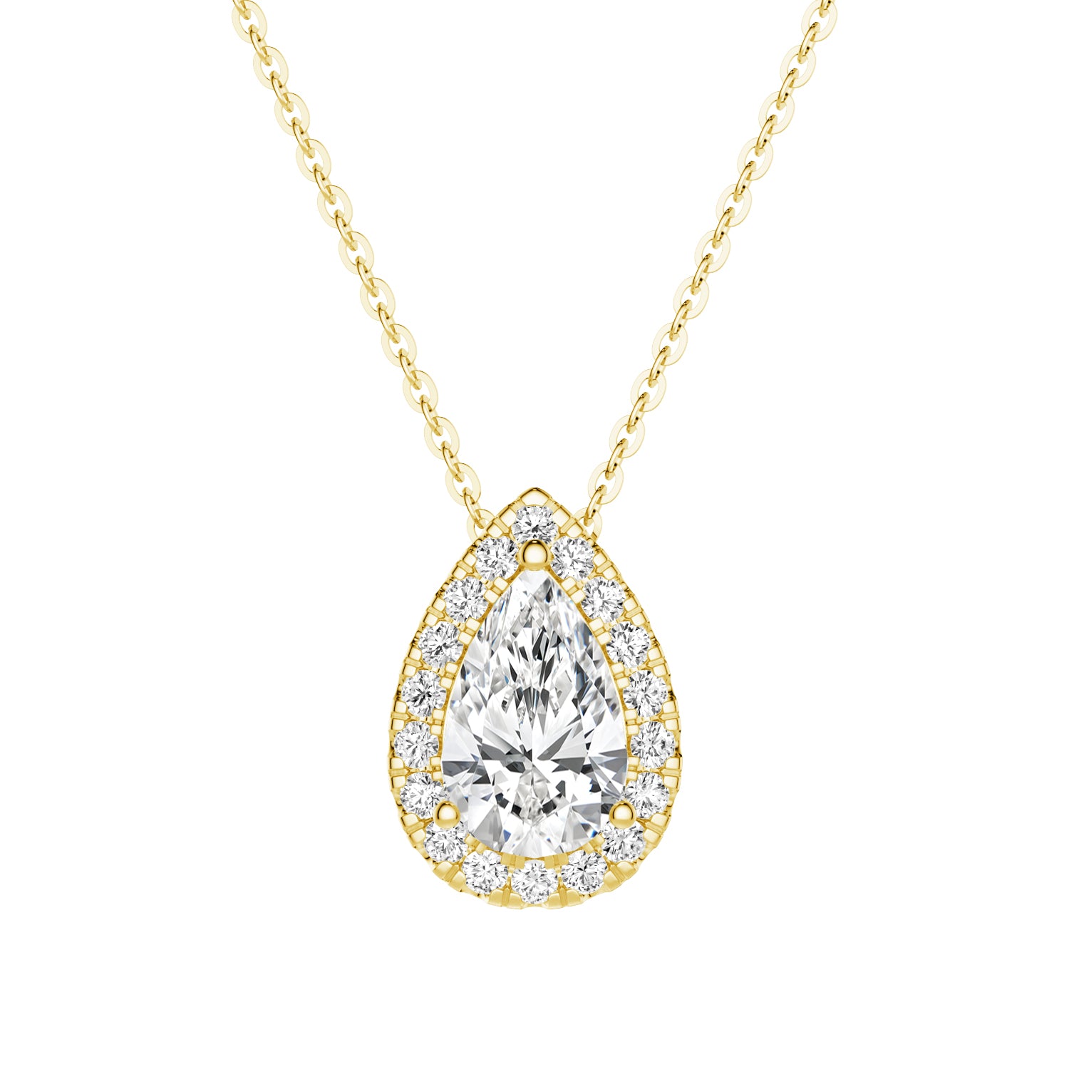 Pear Cut Moissanite Pavé Halo Pendant Necklace