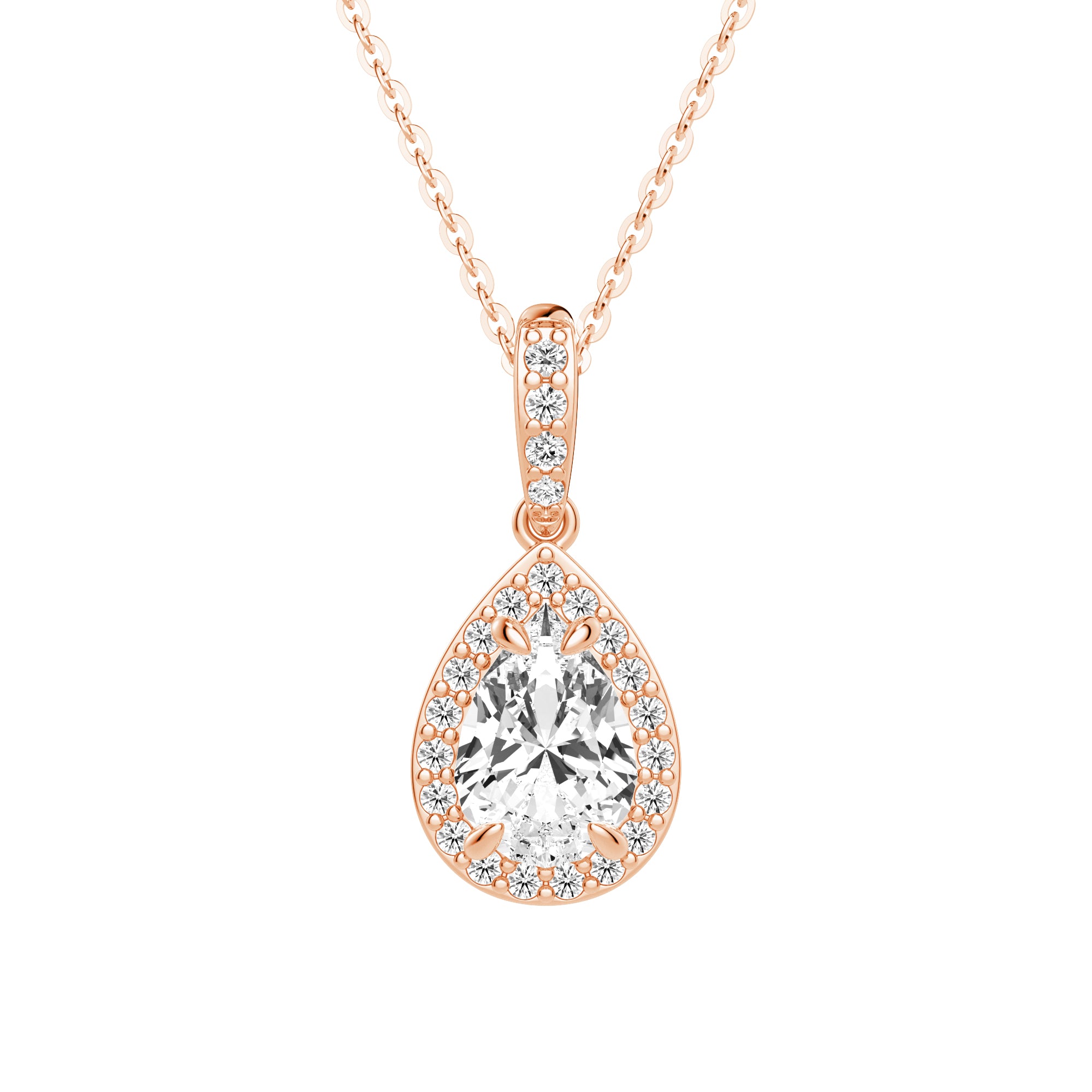 Fancy Pear Shape Halo Moissanite Pendant Necklace