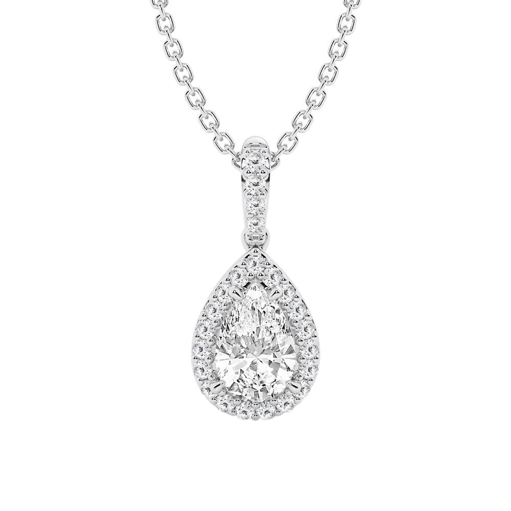 Fancy Pear Shape Halo Moissanite Pendant Necklace - MSBLUE Jewelry