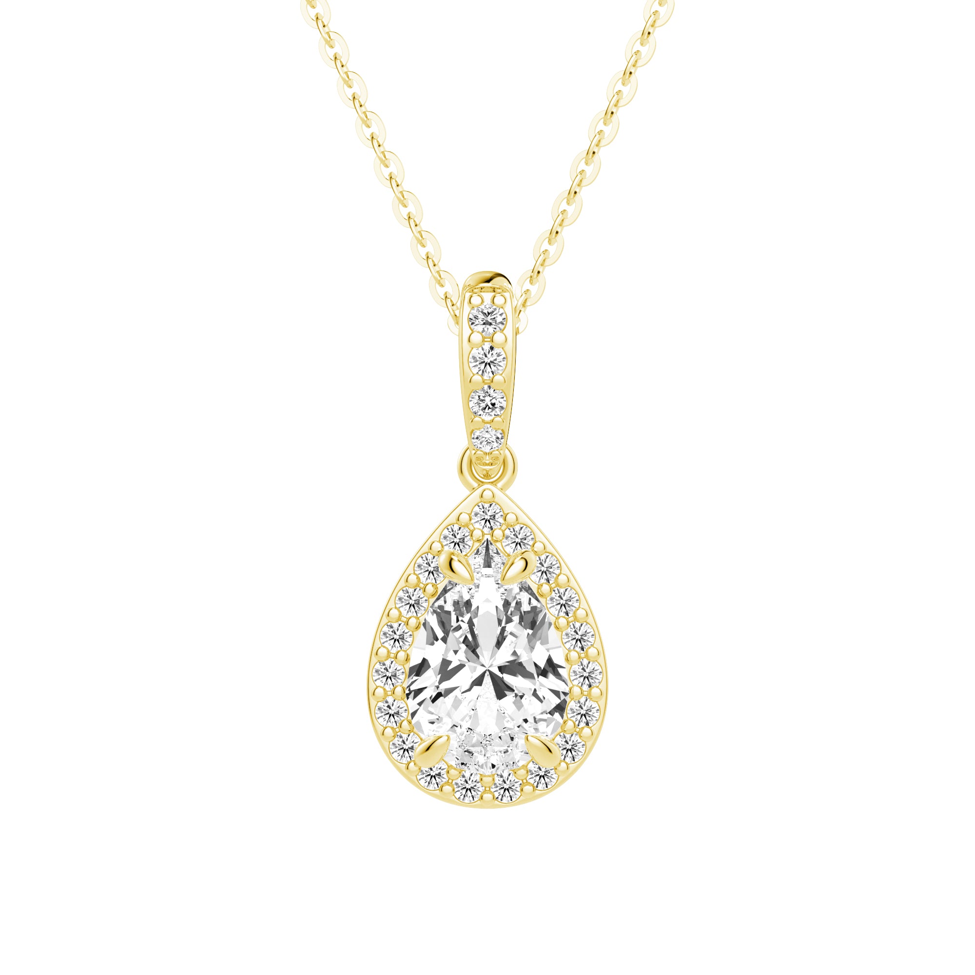 Fancy Pear Shape Halo Moissanite Pendant Necklace