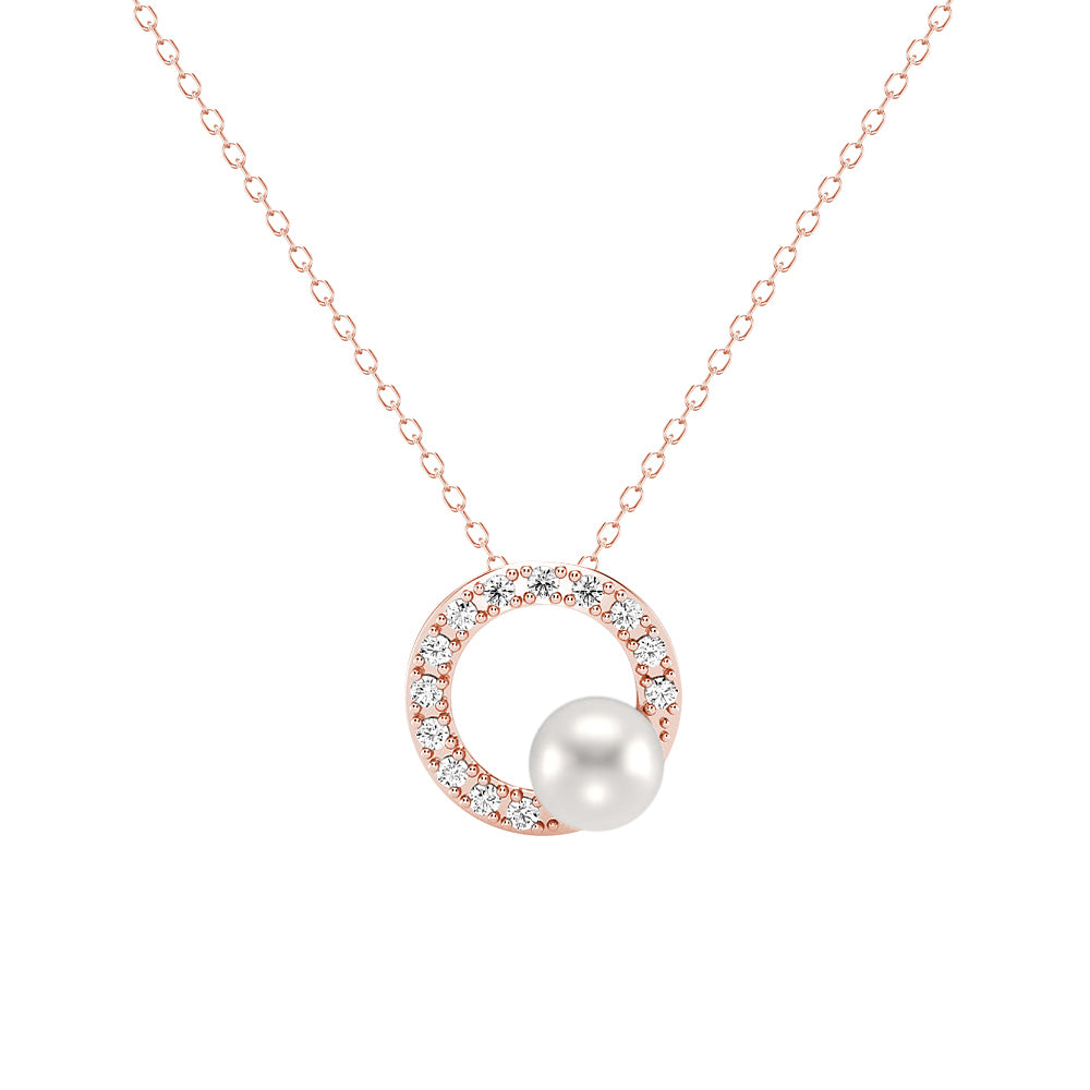 5mm Freshwater Pearl Moissanite Circle Fashion Pendant Necklace