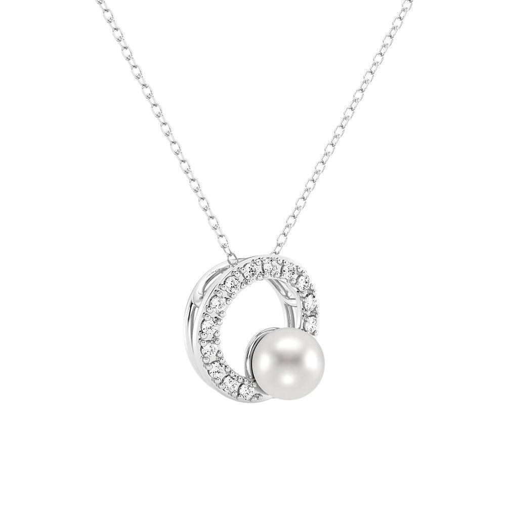 5mm Freshwater Pearl Moissanite Circle Fashion Pendant Necklace - MSBLUE Jewelry