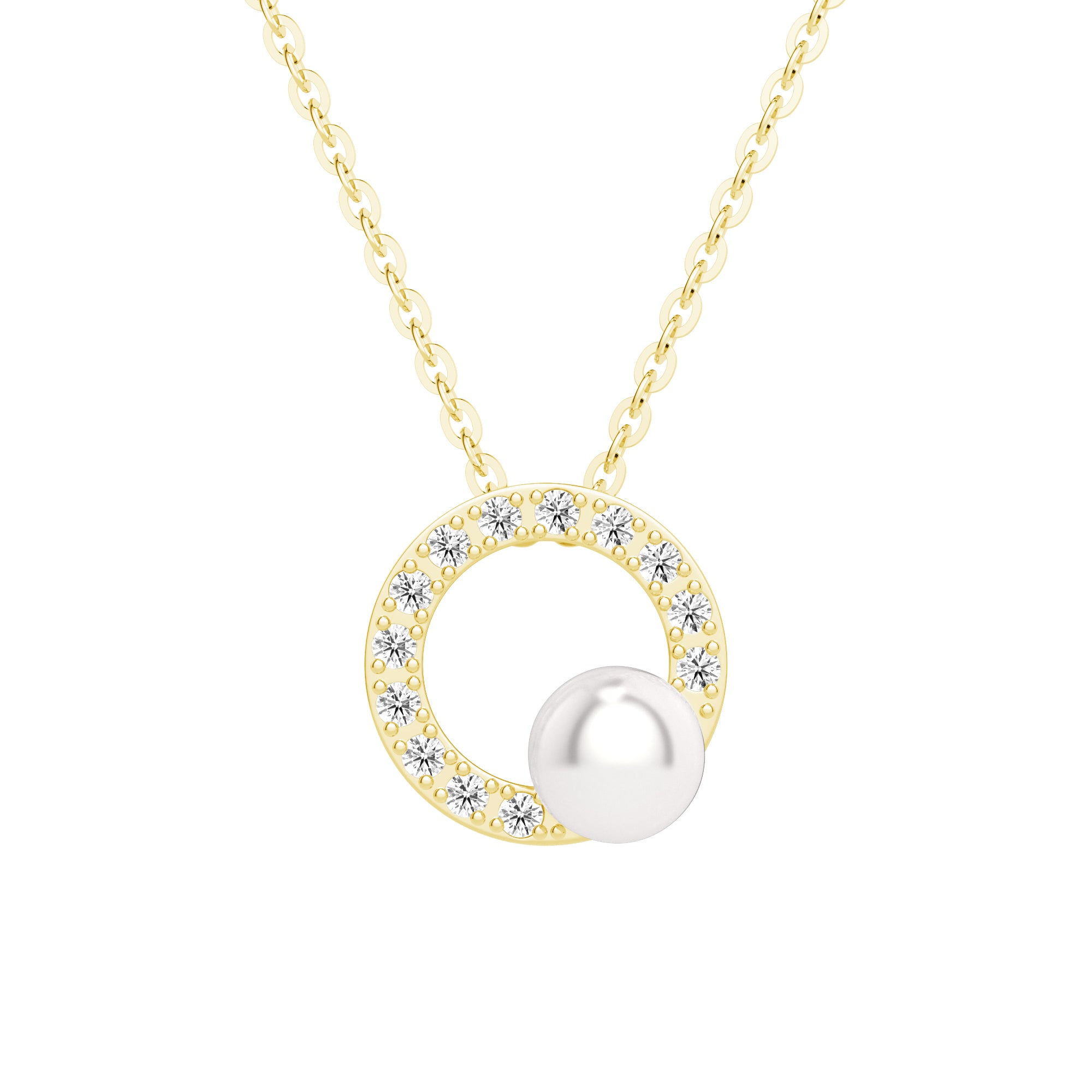 5mm Freshwater Pearl Moissanite Circle Fashion Pendant Necklace