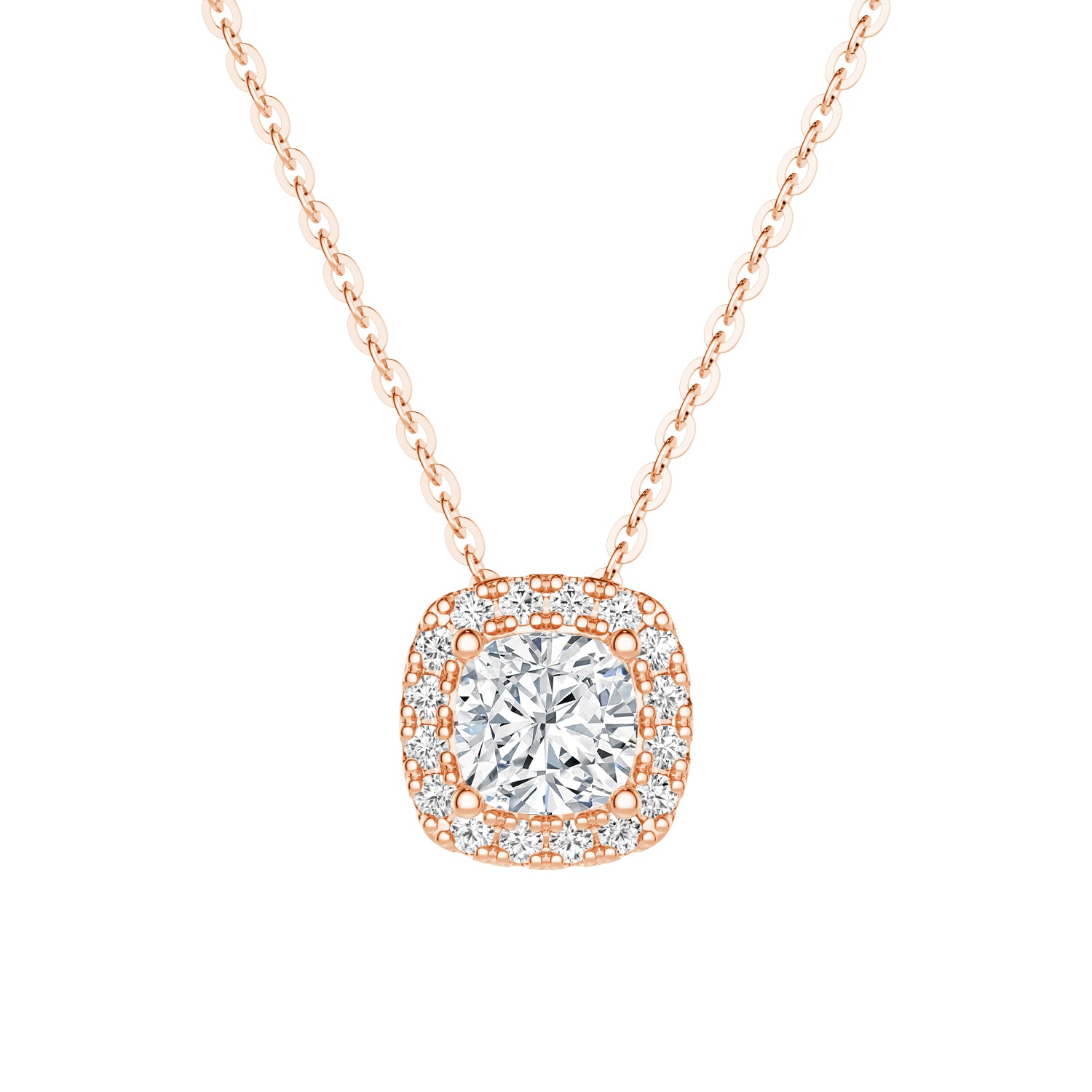 Cushion Cut Pavé Moissanite Halo Pendant Necklace