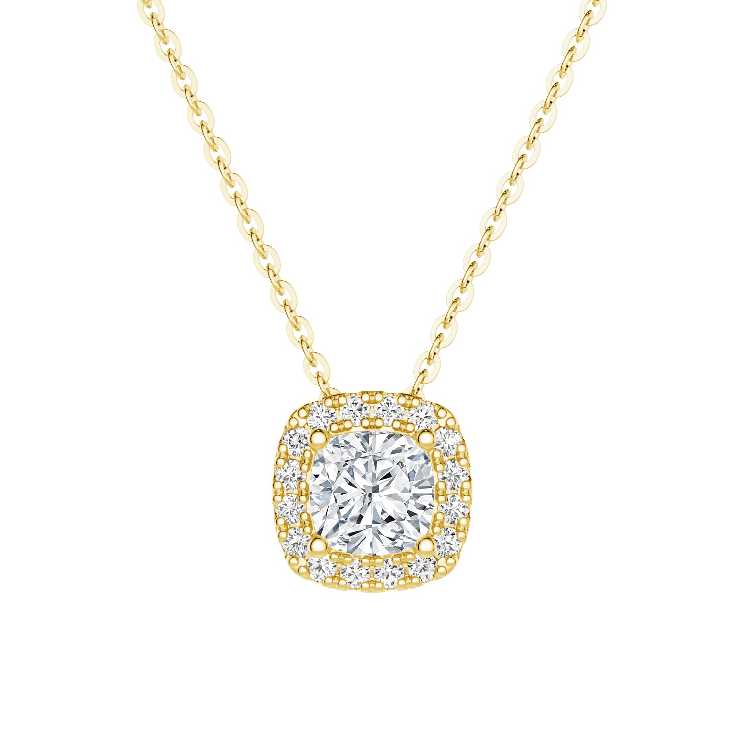 Cushion Cut Pavé Moissanite Halo Pendant Necklace