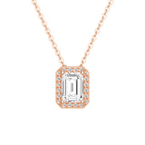 Emerald Cut Pavé Moissanite Halo Pendant Necklace