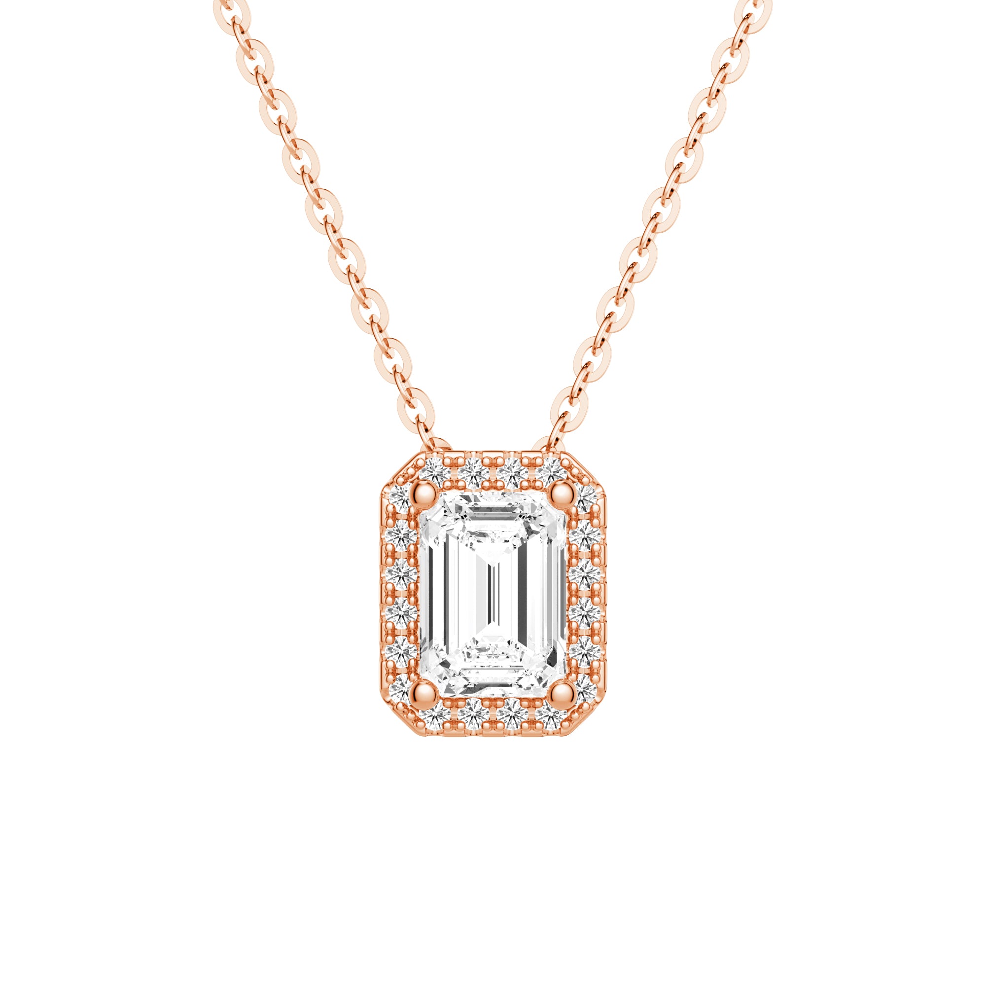 Emerald Cut Pavé Moissanite Halo Pendant Necklace