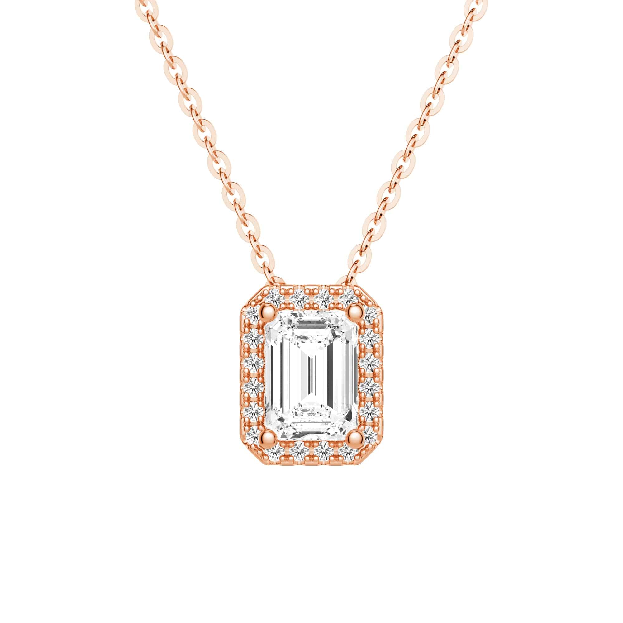 Emerald Cut Pavé Moissanite Halo Pendant Necklace - MSBLUE JEWELRY