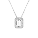 Emerald Cut Pavé Moissanite Halo Pendant Necklace