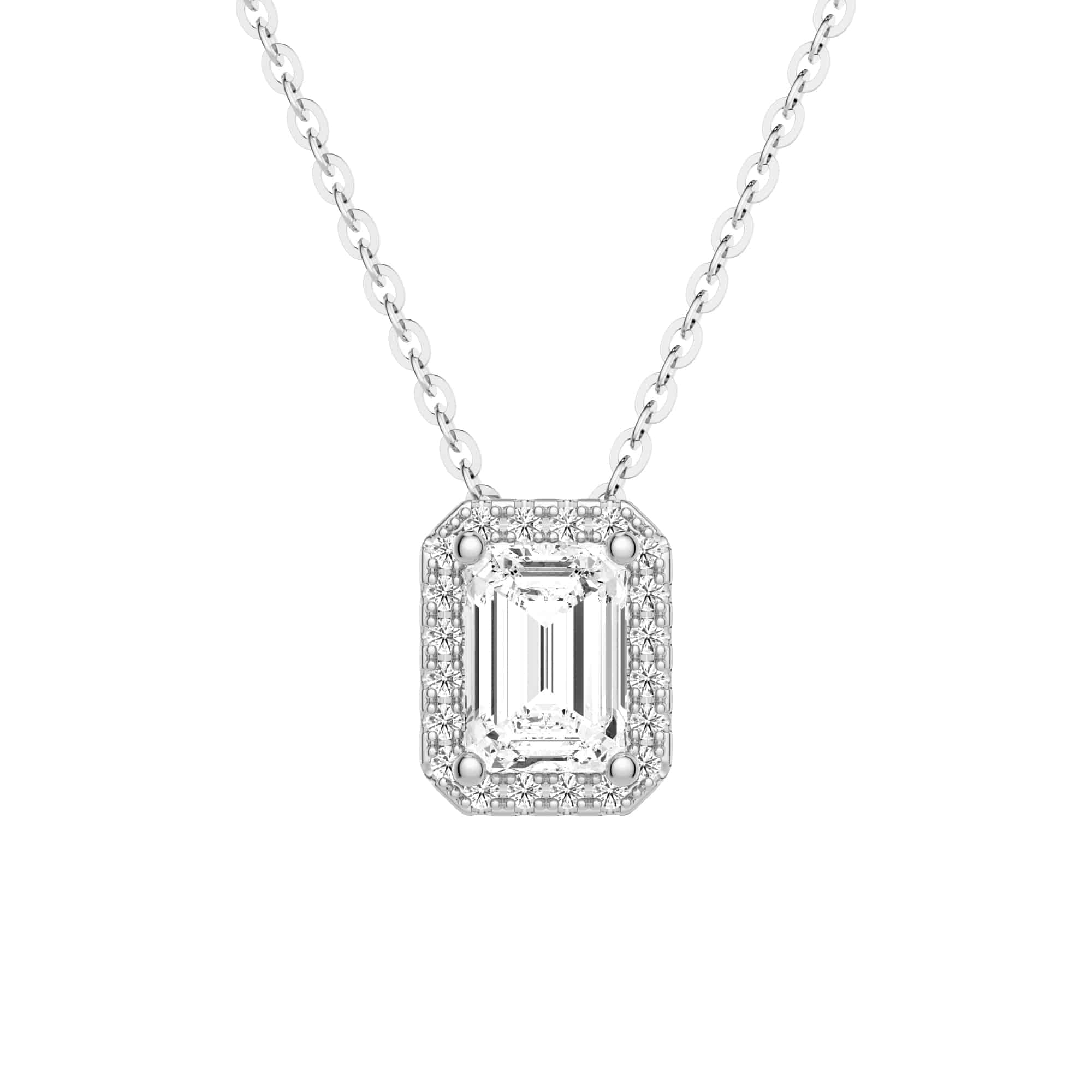 Emerald Cut Pavé Moissanite Halo Pendant Necklace - MSBLUE JEWELRY