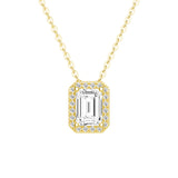 Emerald Cut Pavé Moissanite Halo Pendant Necklace