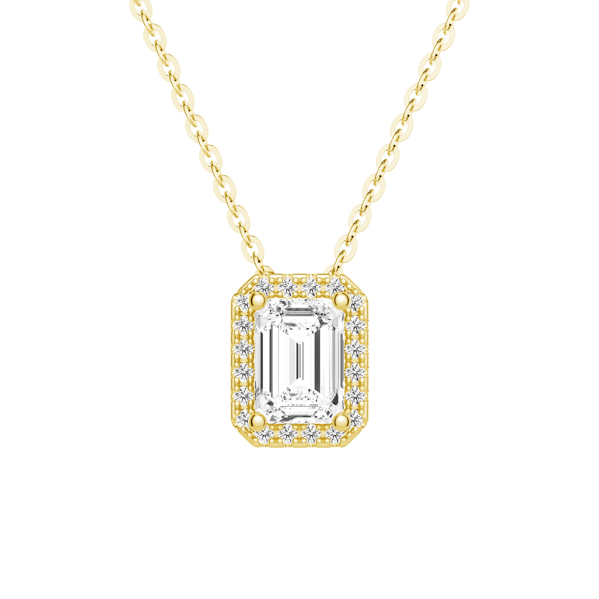 Emerald Cut Pavé Moissanite Halo Pendant Necklace