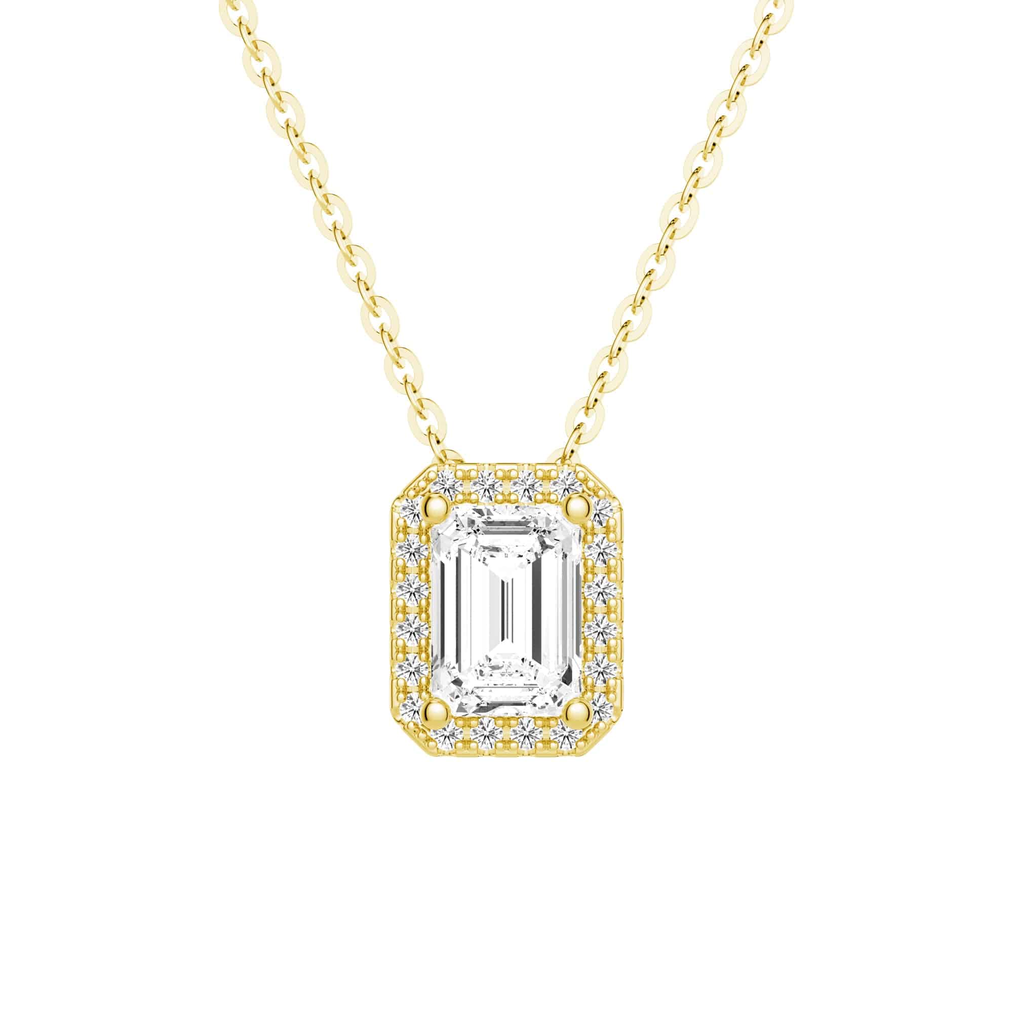 Emerald Cut Pavé Moissanite Halo Pendant Necklace - MSBLUE JEWELRY