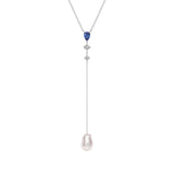 Unique Baroque Pearl and Sapphire Morden Y Lariat Necklace