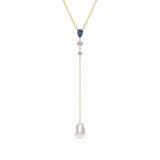 Unique Baroque Pearl and Sapphire Morden Y Lariat Necklace