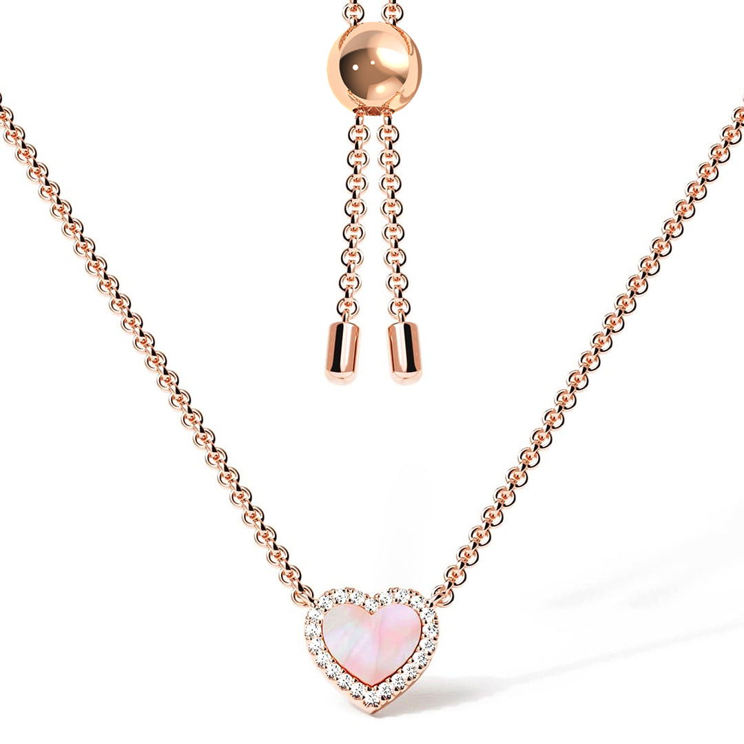 Pink Mother of Pearl & Moissanite Heart Pendant Necklace