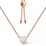 Pink Mother of Pearl & Moissanite Heart Pendant Necklace