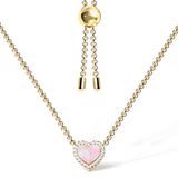 Pink Mother of Pearl & Moissanite Heart Pendant Necklace