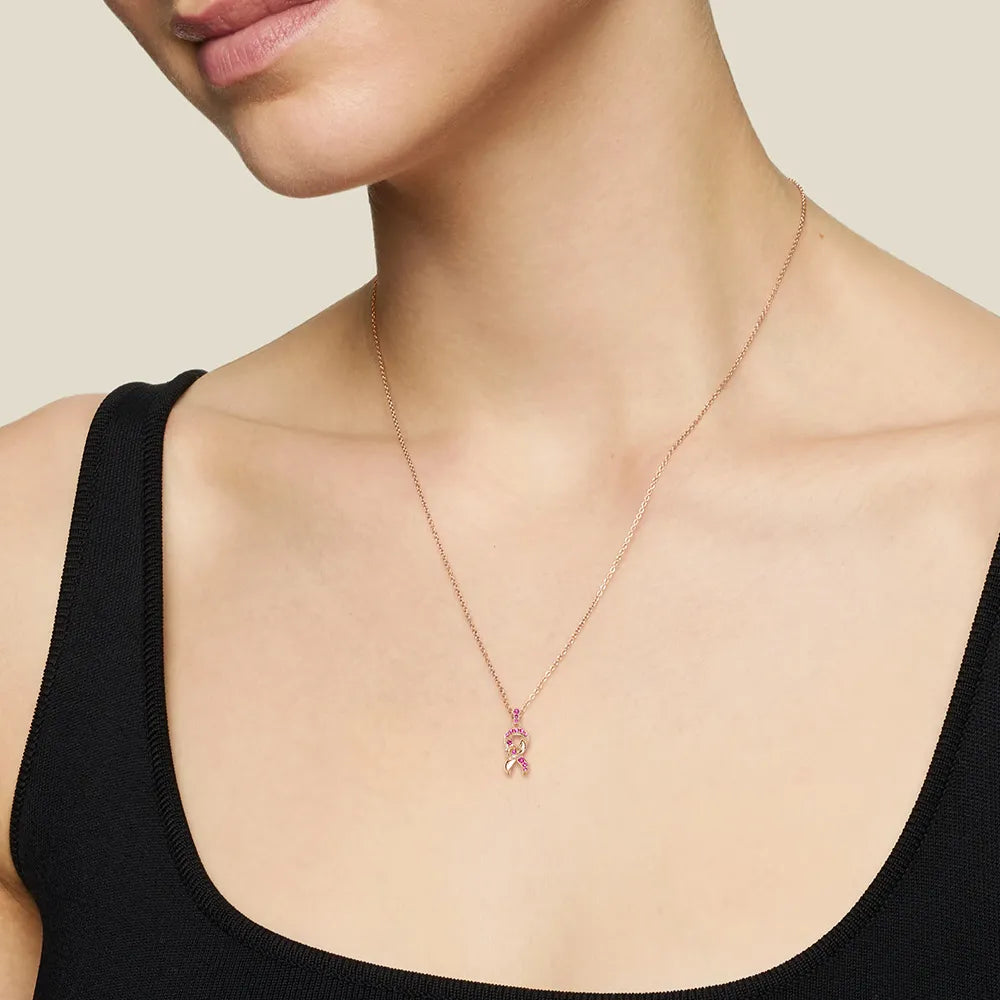 “Blossom Of Hope” Pink Ribbon Breast Cancer Awareness Necklace