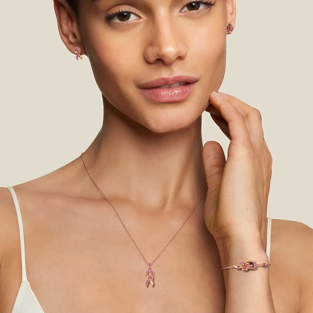 “Blossom Of Hope” Pink Ribbon Breast Cancer Awareness Necklace