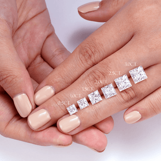 Unique Three Stone Princess-Cut Moissanite Bridal Set with Men's Wedding Band - MSBLUE Jewelry