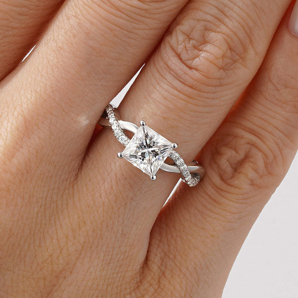 Twisted Band Princess Cut Moissanite Engagement Ring