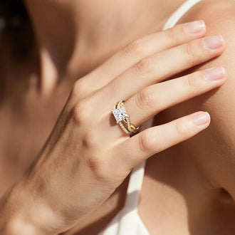 Twist Band Princess Cut Moissanite Ring Set with Matching Wedding Band