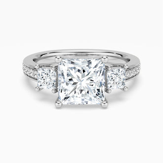 Three Stone Princess Shaped Moissanite Engagement Ring