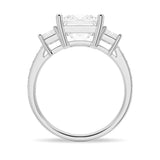 Three Stone Princess Shaped Moissanite Bridal Set in Sterling Silver