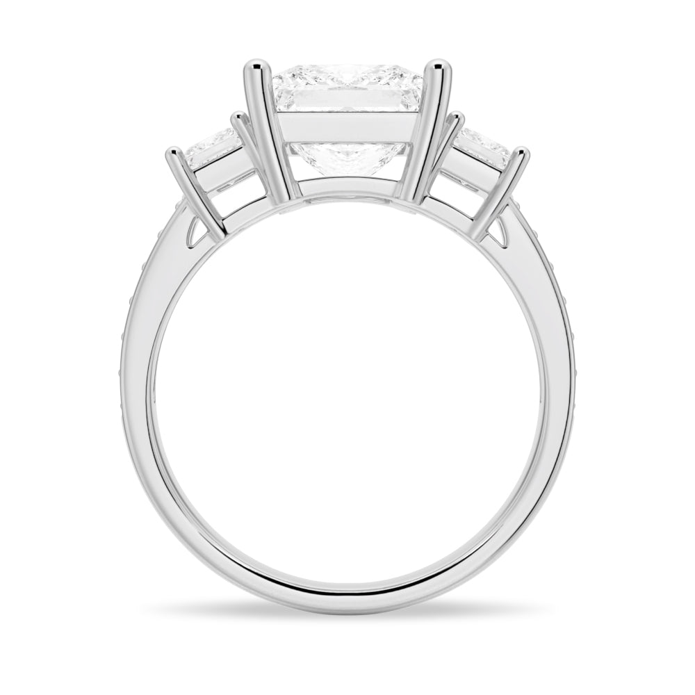 14K White Gold Three Stone Princess Shaped Moissanite Engagement Ring